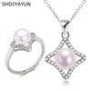 Freshwater Pearl Pendant Ring Set Jewelry Four Leaf Clover Square Style