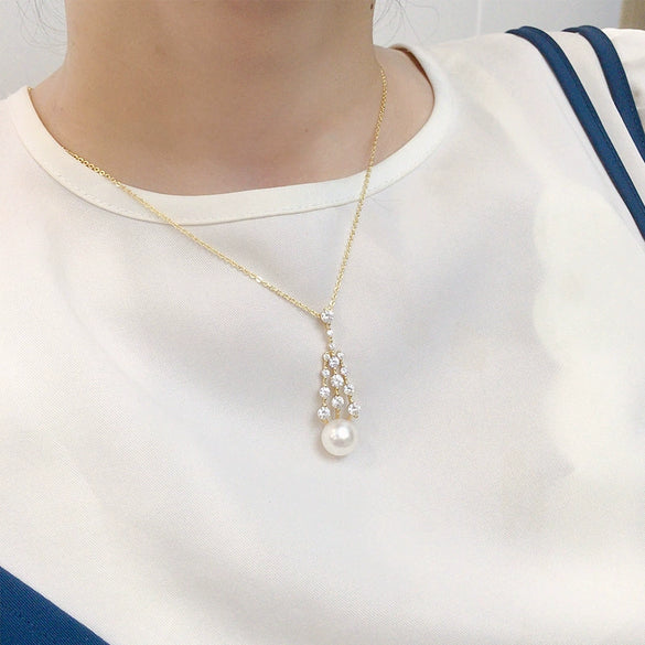 Freshwater Pearl Pendant Tassel Necklace K Gold Craft Microinlaid Zircon With Flat Round And Bun Round Pearls