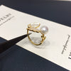 Freshwater Pearl Ring Butterfly Sea Shell Design Light Luxury Copper Women's Jewelry