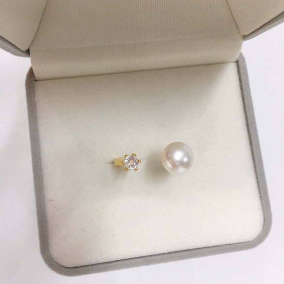 Freshwater Pearl Ring Copper 18K Gold Electroplated Six Claw Oblate Treated Bun Round Women's Fashion