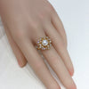 Freshwater Pearl Ring Copper 18K Gold Zircon Flat Round Bun Round Fashion Women's