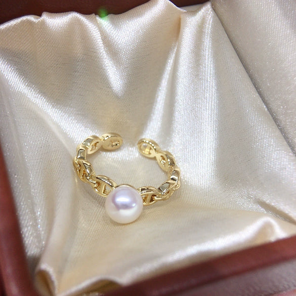Freshwater Pearl Ring Copper Material Flat Round And Rose Buns Round Shape Women's Style