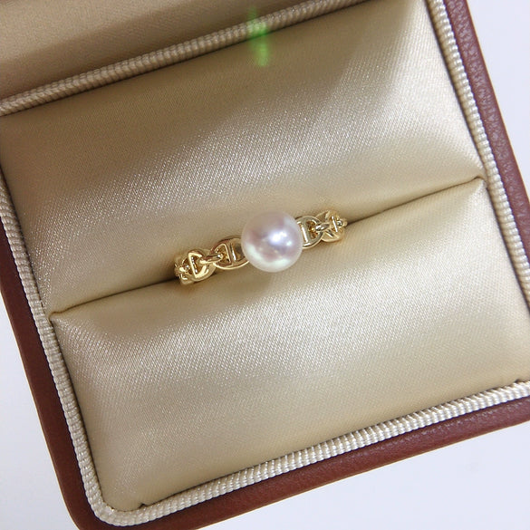 Freshwater Pearl Ring Copper Material Flat Round And Rose Buns Round Shape Women's Style