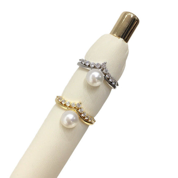 Freshwater Pearl Ring Copper Material Flat Round Rose Buns Round Women's Fashion Style