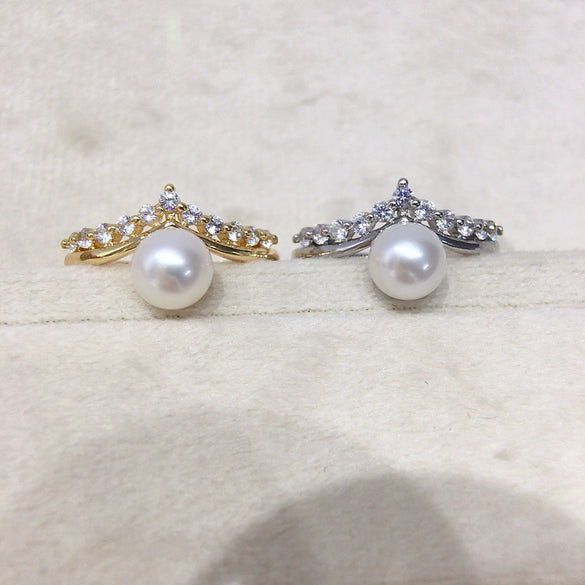 Freshwater Pearl Ring Copper Material Flat Round Rose Buns Round Women's Fashion Style