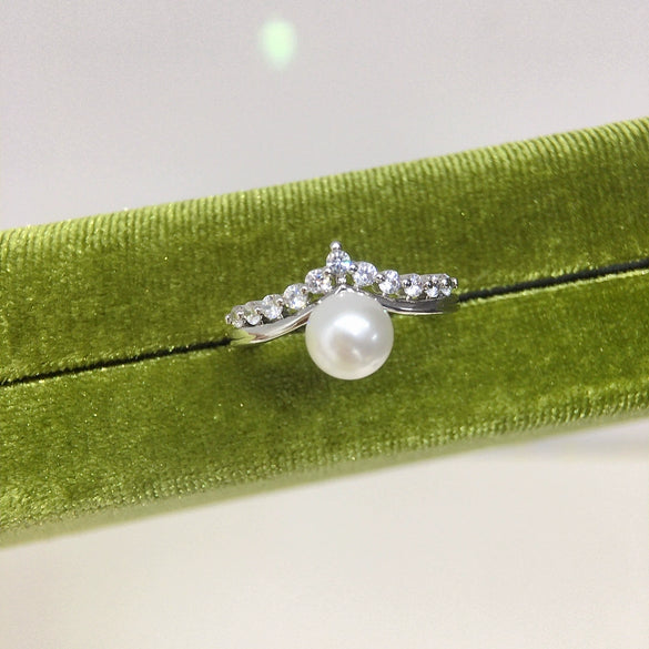 Freshwater Pearl Ring Copper Material Flat Round Rose Buns Round Women's Fashion Style
