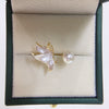 Freshwater Pearl Ring Copper Material Frosted Butterfly Style For Women