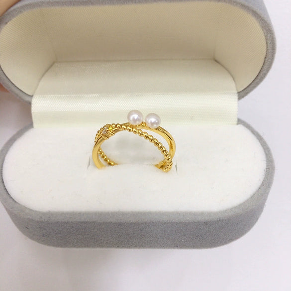 Freshwater Pearl Ring Copper Multibead Flat Round Rose Buns Round Women's Fashion