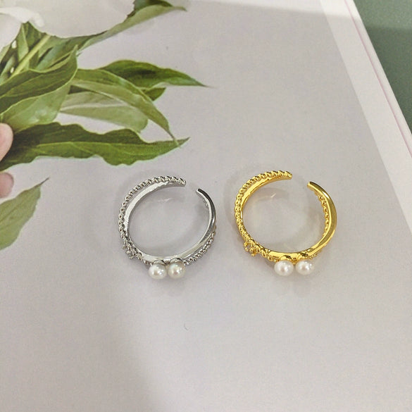 Freshwater Pearl Ring Copper Multibead Flat Round Rose Buns Round Women's Fashion