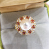 Freshwater Pearl Ring Copper With Gold Color Preservation Micro Zircon Flat Round And Bun Round Style Women's