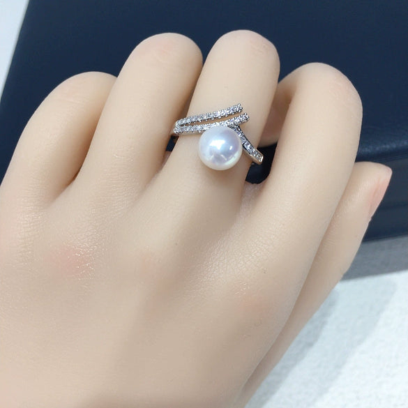 Freshwater Pearl Ring Copper Zircon Triangle Women's Fashion Jewelry