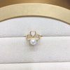 Freshwater Pearl Ring Light Luxury Cat's Eye Stone Clover Design Copper Material Round Shape Women's Jewelry