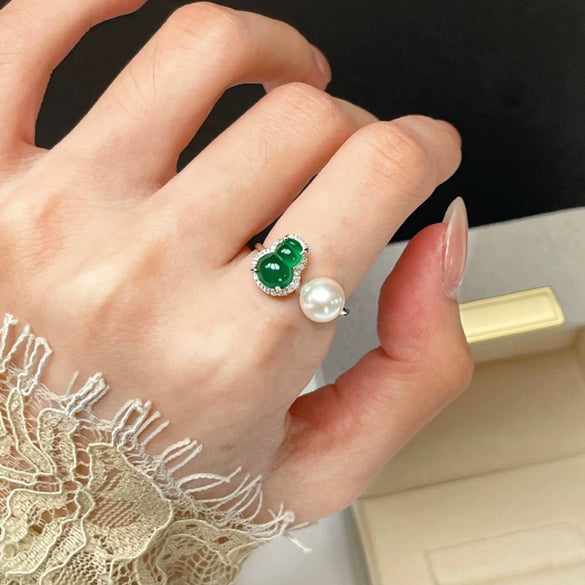Freshwater Pearl Ring With Copper Natural Chalcedony Agate And Gourd Shape Fashion Style Jewelry