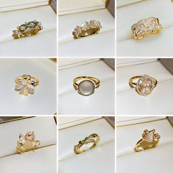 Freshwater Pearl Rose Flower Open Ring Real Gold Electroplated Metal Jewelry For Women