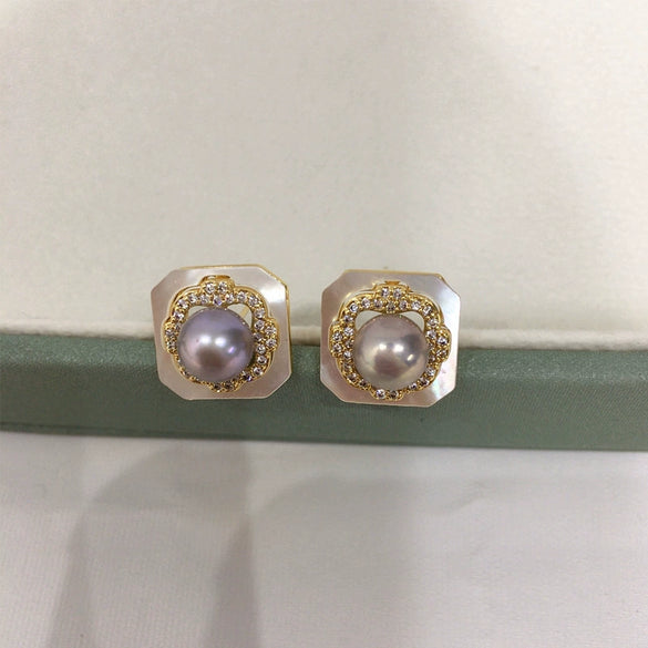 Freshwater Pearl Sea Shell Sterling Silver Goldfilled Women's Oblate Earrings
