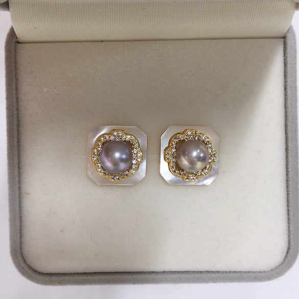 Freshwater Pearl Sea Shell Sterling Silver Goldfilled Women's Oblate Earrings