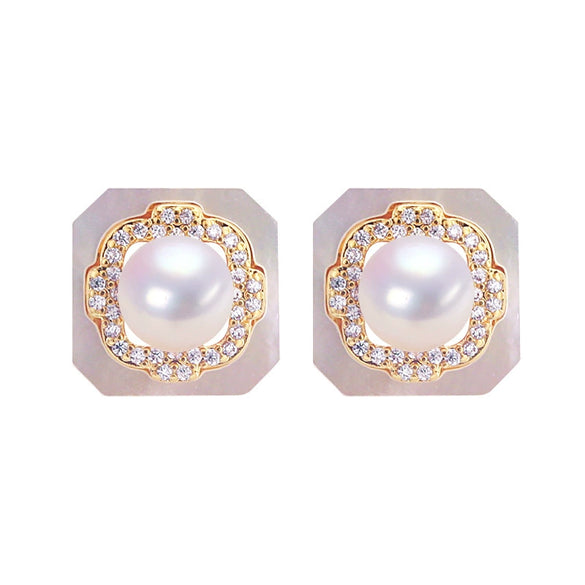 Freshwater Pearl Sea Shell Sterling Silver Goldfilled Women's Oblate Earrings