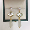 Freshwater Pearl Sea Shells Chalcedony Earrings S925 Sterling Silver Oblate Shape For Women