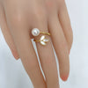Freshwater Pearl Seashell Fritillaria Clover Ring Copper 18K Real Gold Electroplated Women's Fashion