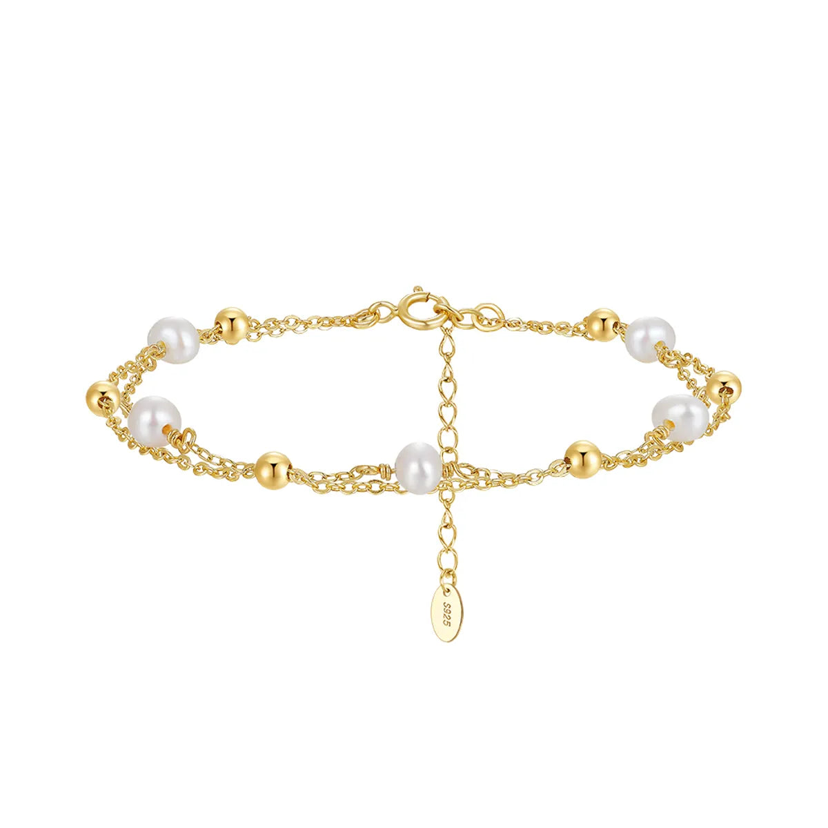 Freshwater Pearl Sterling Silver 14K Gold Plated Elegant Simple Style Beaded Plating Geometric Bracelets