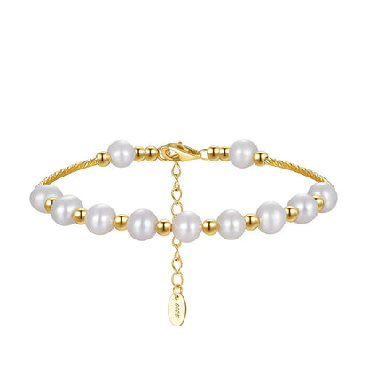 Freshwater Pearl Sterling Silver 14K Gold Plated Elegant Simple Style Beaded Plating Geometric Bracelets