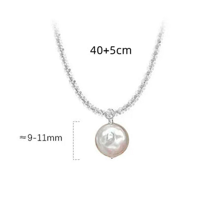 Freshwater Pearl Sterling Silver Elegant Simple Style Polishing Geometric Pendant Necklace