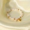 Freshwater Pearl Stitching Steel Ball Titanium Steel Women's Bracelet With Peach Heart Stainless Steel Pendant And 18K Furnace Vacuum Plating
