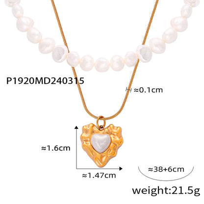 Wholesale Jewelry IG Style Casual Commute Oval Heart Shape Freshwater Pearl Titanium Steel Artificial Pearls 18K Gold Plated Beaded Plating Inlay Pendant Necklace