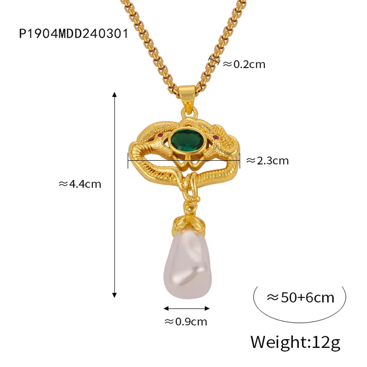 Freshwater Pearl Titanium Steel Copper 18K Gold Plated Retro Artistic Snake Hollow Out Inlay Glass Glass Bead Pendant Necklace