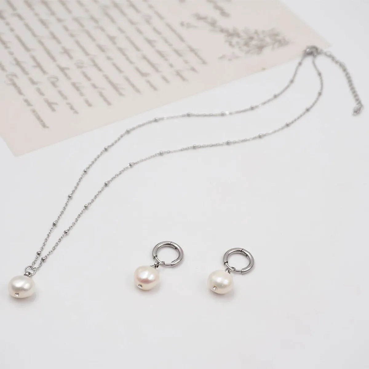 Freshwater Pearl Titanium Steel Elegant Lady Pearl Jewelry Set