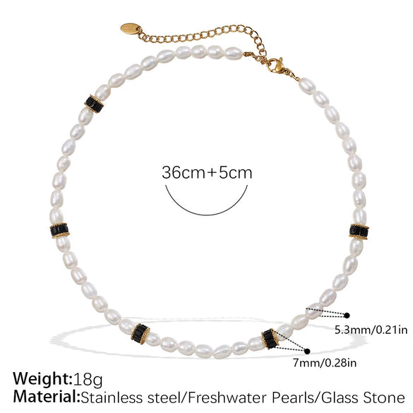 Freshwater Pearl 316L Stainless Steel Necklace Bracelet Set For Women Retro Style Electroplated
