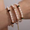 Freshwater Pearl 316L Stainless Steel Necklace Bracelet Set For Women Retro Style Electroplated