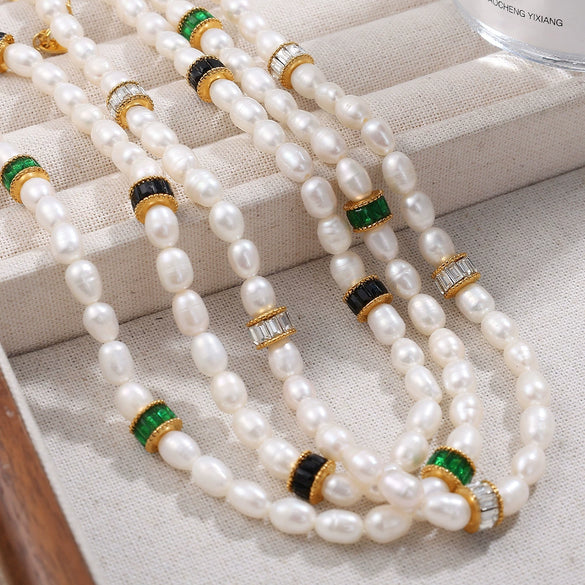 Freshwater Pearl 316L Stainless Steel Necklace Bracelet Set For Women Retro Style Electroplated