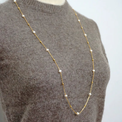 Freshwater Pearl Titanium Steel Simple Style Classic Style Round Beaded Plating Sweater Chain Long Necklace