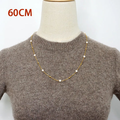 Freshwater Pearl Titanium Steel Simple Style Classic Style Round Beaded Plating Sweater Chain Long Necklace