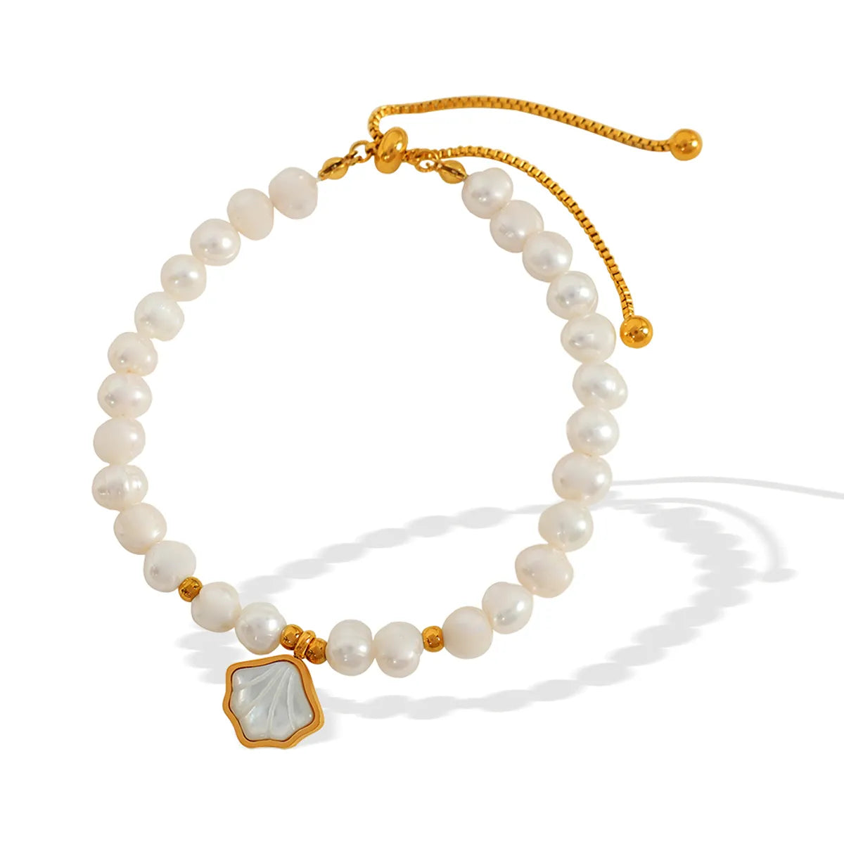 Freshwater Pearl White Shell Titanium Steel 18K Gold Plated Elegant Beaded Shell Bracelets