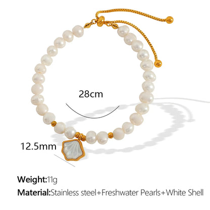 Freshwater Pearl White Shell Titanium Steel 18K Gold Plated Elegant Beaded Shell Bracelets