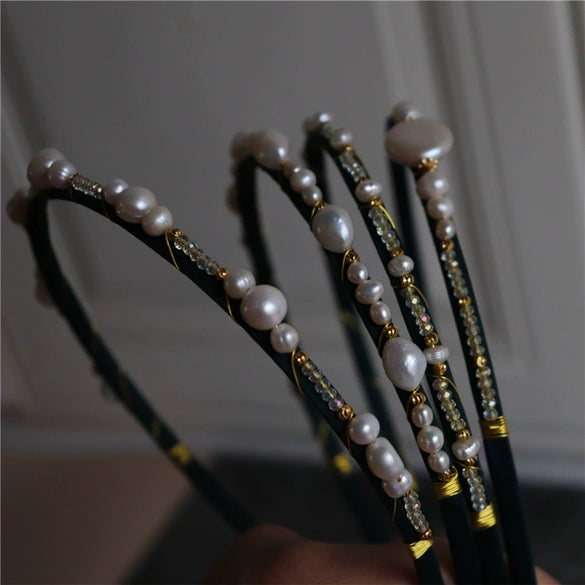 Freshwater Pearl Winding Hairband And Hairpin Set French Romantic Mori Style Women's Hair Accessory