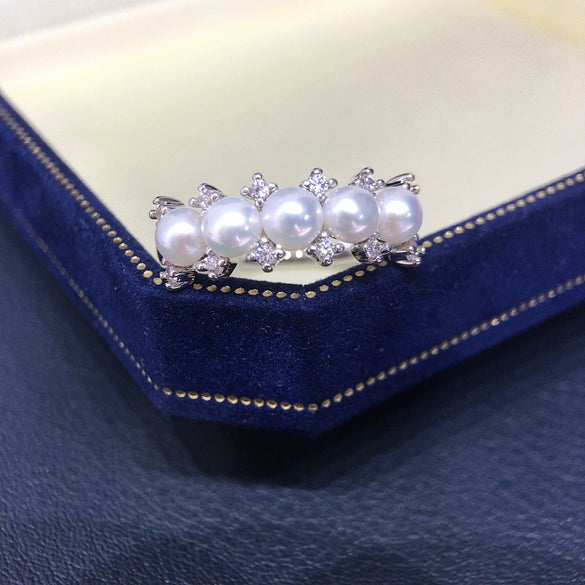 Freshwater Pearl Zircon Ring Copper Material Flat Round And Bun Round Shape Women's Hand Jewelry