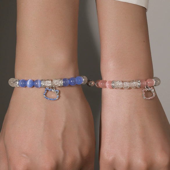 Friendship Spider Love Magnetic Cat Beaded Elastic Adjustable Bracelet Stone Magnet Buckle Geometric Handmade
