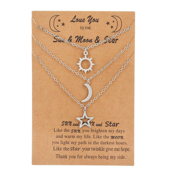 Friendship Titanium Steel Star Moon Pendant Necklace Electroplated Unisex Fashion