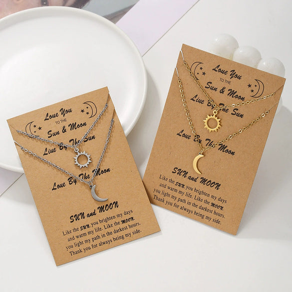 Friendship Titanium Steel Star Moon Pendant Necklace Electroplated Unisex Fashion