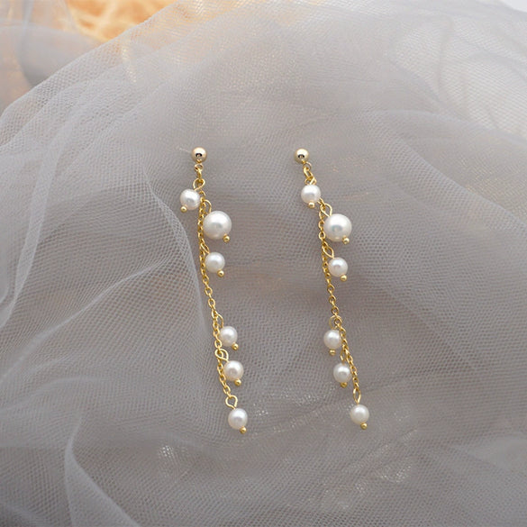 Fringed Beaded Freshwater Pearl Geometric Retro Women's Earrings