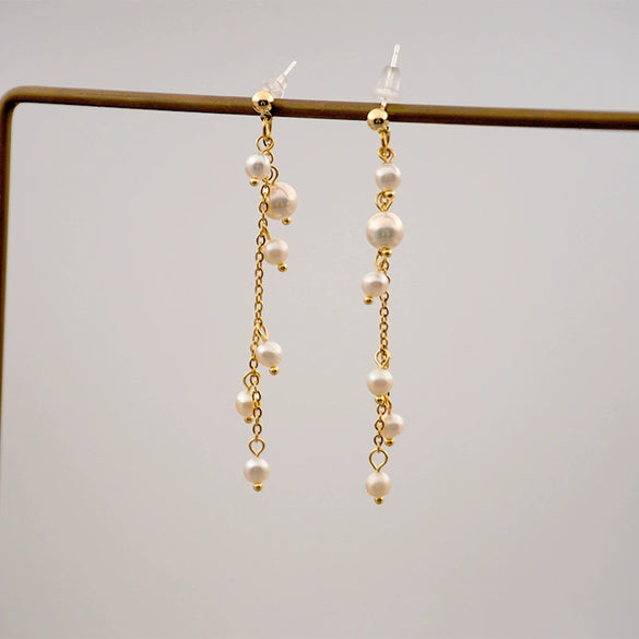 Fringed Beaded Freshwater Pearl Geometric Retro Women's Earrings