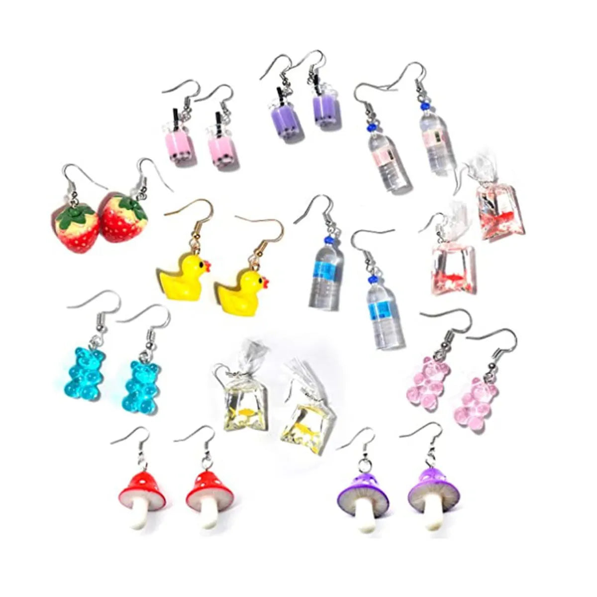 1 Pair Fruit Bear Butterfly Patchwork Plastic Resin Drop Earrings