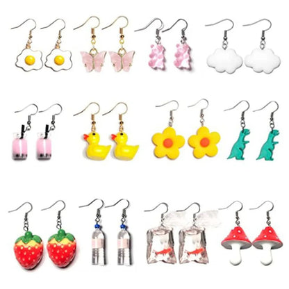 1 Pair Fruit Bear Butterfly Patchwork Plastic Resin Drop Earrings