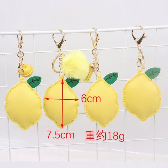 Fruit Lemon Shape Leather Women's Bag Pendant Jewelry Key Chain Accessories