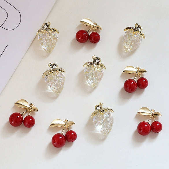 Fruit Pendant Jewelry Earrings Handmade Electroplated Strawberry Red Cherry White Translucent