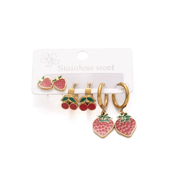 Fruit Series Strawberry Cherry Titanium Steel Electroplated Women's Fashion Earrings