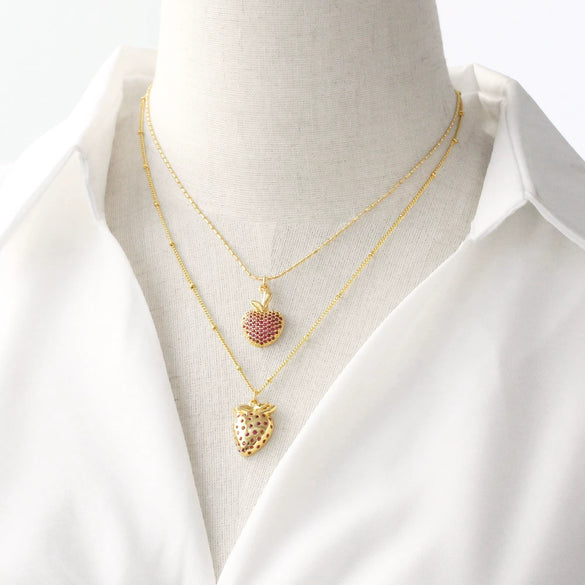 Fruit Strawberry Cherry Pendant Necklace Copper Electroplated For Women